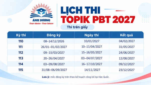 LỊCH THI TOPIK 2027 MỚI NHẤT 6 Lịch thi PBT